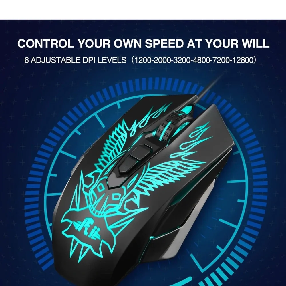 Gaming Mouse with Green LED Design